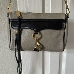 Rebecca Minkoff Mini Mac Black and Gray Crossbody Bag Purse with Gold Hardware